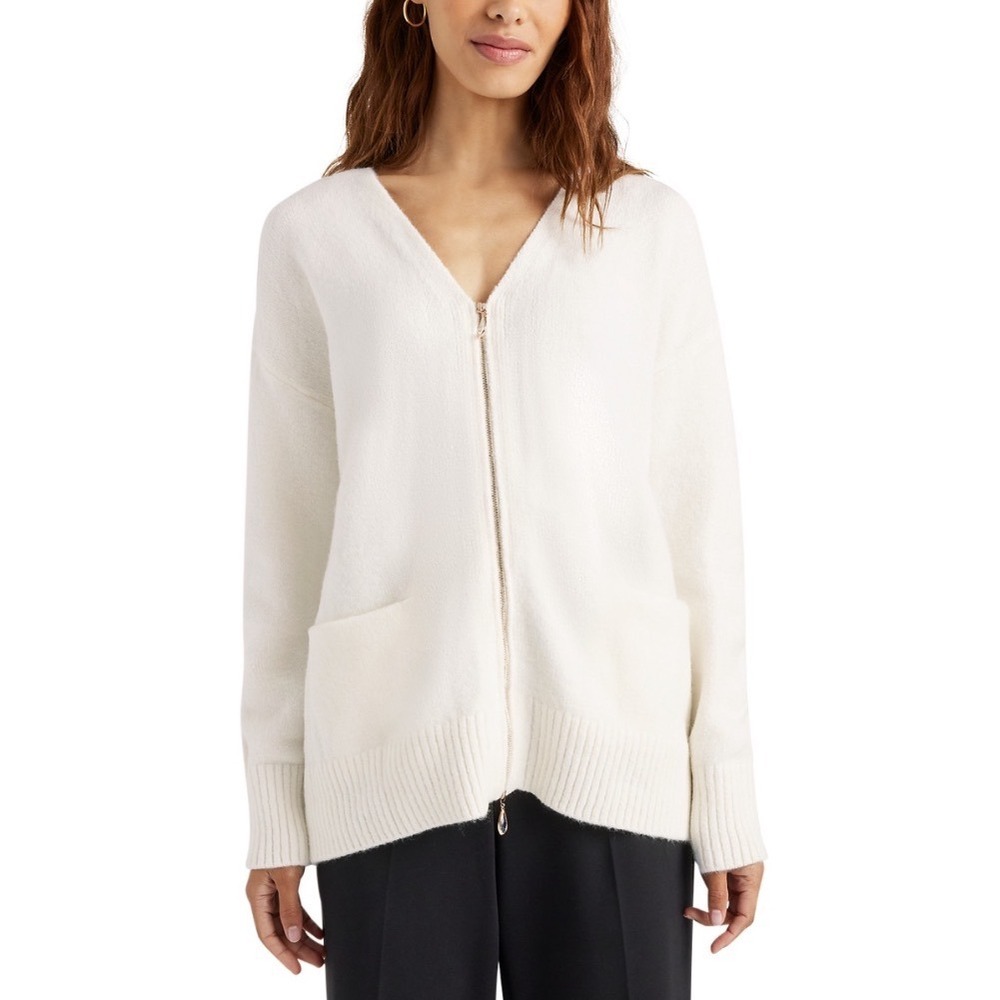 Splendid Zeena Zip‎ Front Cardigan Snow White V-Neck Sweater RW4S180 Large NEW